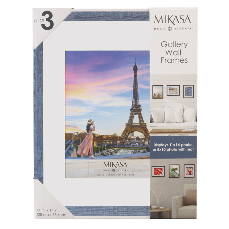 Set of 3, 11x14 Picture Frame with 8x10 with Mat, Blue