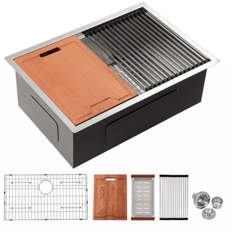 Single Bowl Undermount Workstation Kitchen Sink - 27"X19"X 10"  16 Gauge Stainless Steel Deep Sink
