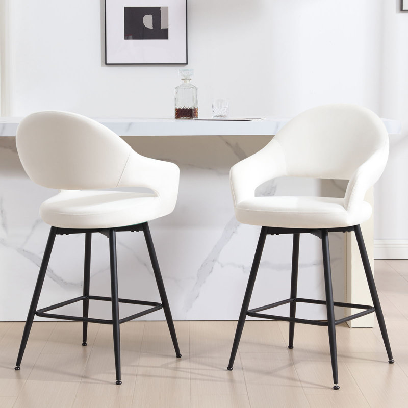 Tabouret de comptoir pivotant 26 po avec structure en métal (ensemble de 2), 2, Blanc