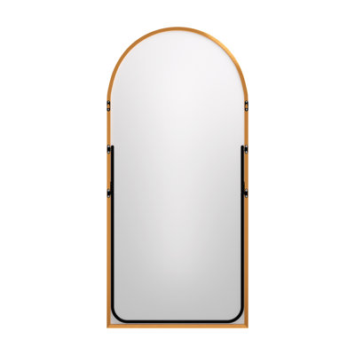 Arched Full Length Mirror 71" x 31" Gold Aluminum Alloy Thin Frame Freestanding Full Body Dressing Mirror with Stand
