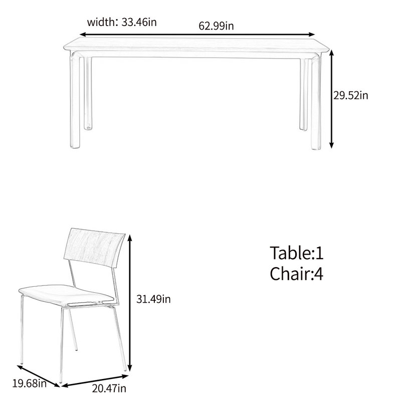 High quality solid wood table set, 29.52"H x 62.99"L x 33.46"W