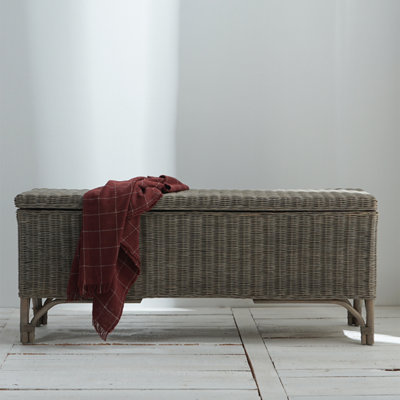 Natural rattan flip-top storage bench