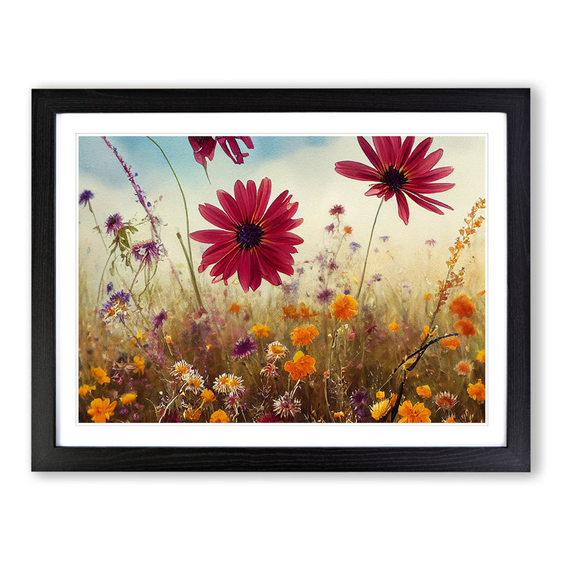 Masterful Wildflowers Floral - Single Picture Frame Print, 25cm H x 34cm W x 2cm D, Black Framed