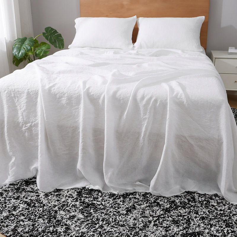 Ensemble de draps en lin blanc, Queen
