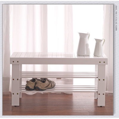 Banc à chaussures en bois massif de qualité Pina avec finition blanche, solution de siège d'entrée durable et élégante
