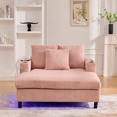 Canapé inclinable moderne en velours côtelé surdimensionné avec siège profond, 3 coussins, charge USB, bande lumineuse à DEL RVB, porte-gobelet, poche latérale - Canapé-lit approprié
