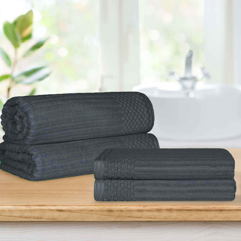 Ribbed Cotton Absorbent Heavy Weight 2 Pc Bath Sheet and 2 Pc Bath Towel Set, Pine