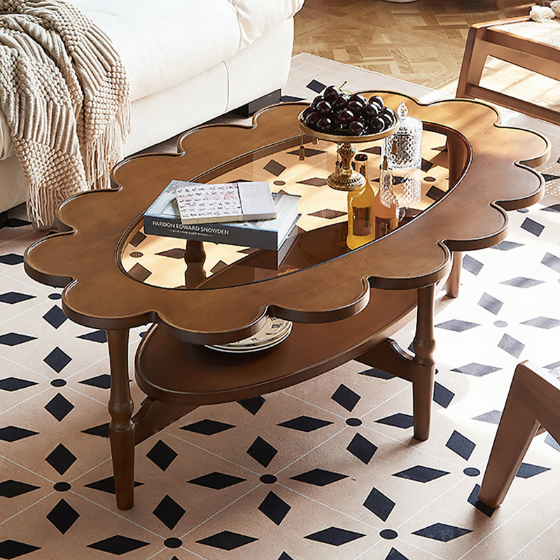 Vintage Oval Two-Tier Solid Wood Coffee Table