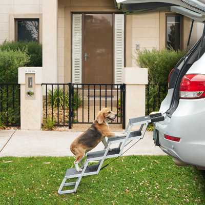 Dog Stair for Cars, Wide 4-step Dog Car Steps, Supports up to 150 lbs, Folding Dog Car Ramp with Nonslip Surface, Portable Pet Steps Lightweight Aluminum for Car, SUV and Truck