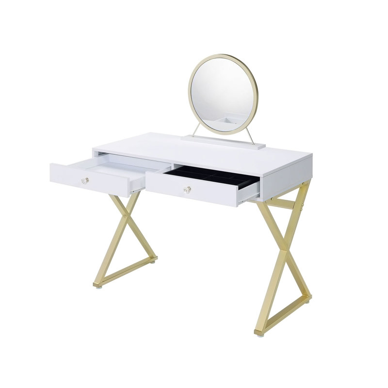 Wooden Vanity Desk With Mirror
