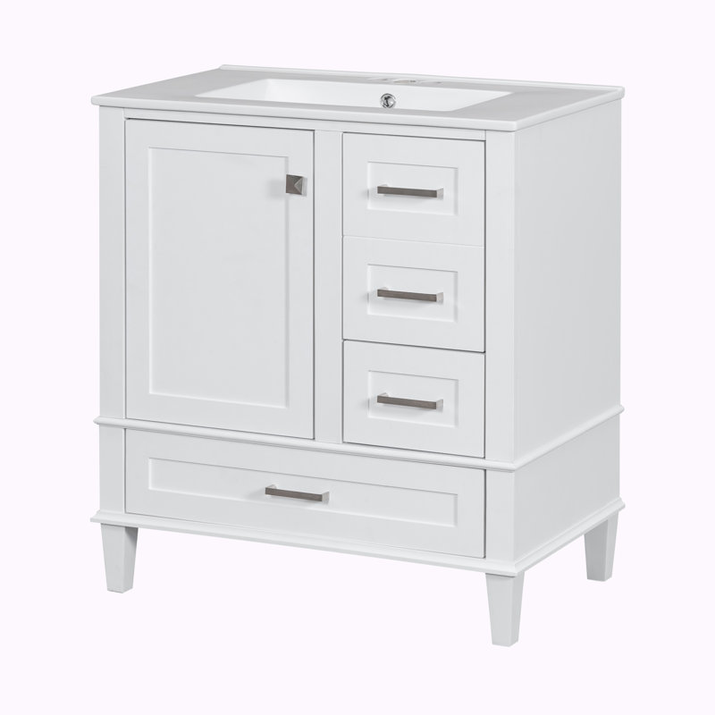 Ensemble de meuble-lavabo simple 30 po avec plateau en céramique Maureena, Blanc