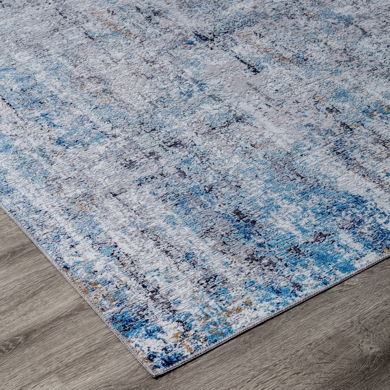 Abstract Area Rug in Blue, Novelty 5' x 7'