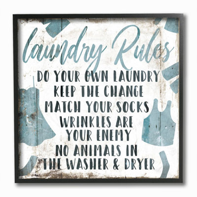 «Laundry Rules Bathroom Wood Textured Word Design», impression sur toile