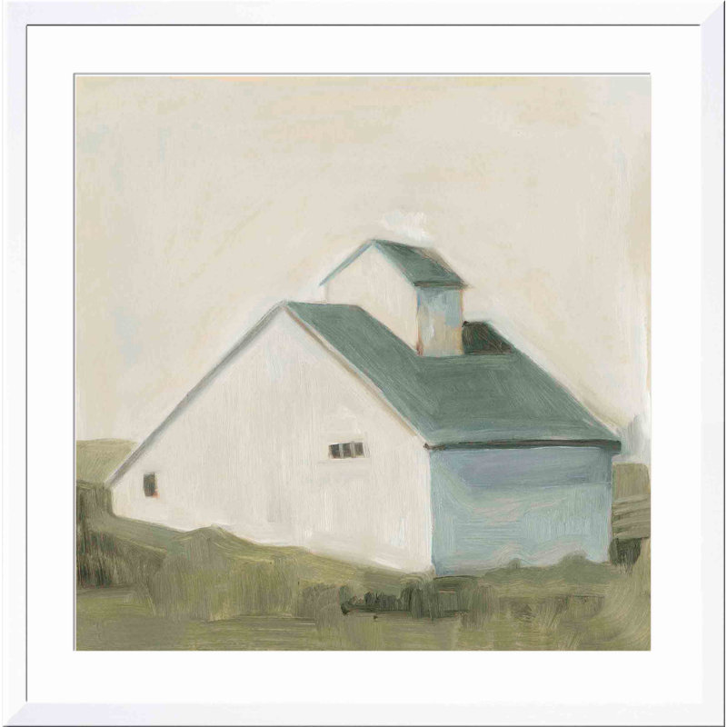 «Serene Barn I» par Emma Scarvey - peinture encadrée, H 8 po x l 12 po, Blanc