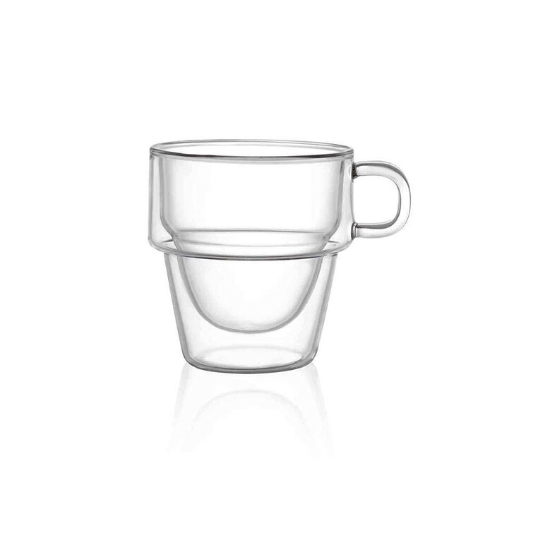 JoyJolt Set of (2) 13.5-oz Pivot Double-Wall Coffee Glasses ,Clear