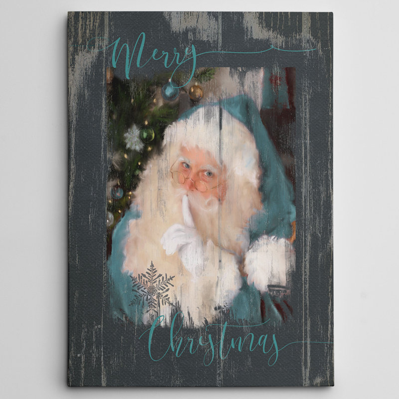 «A Teal Santa» par Carol Robinson - reproduction d'art sur toile tendue, H 32 po x l 24 po x P 1,5 po