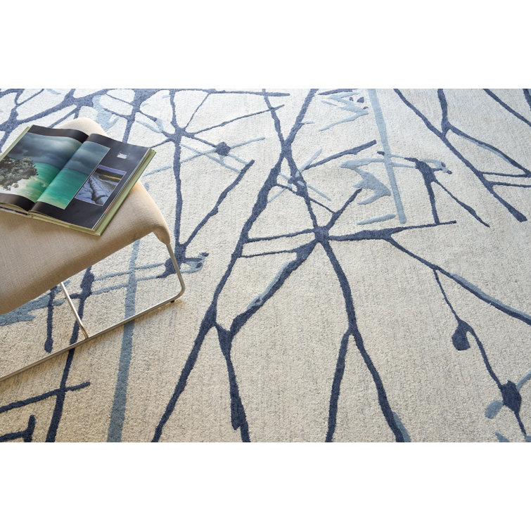Mystic Rectangle Abstract Hand Tufted Wool Area Rug in Navy