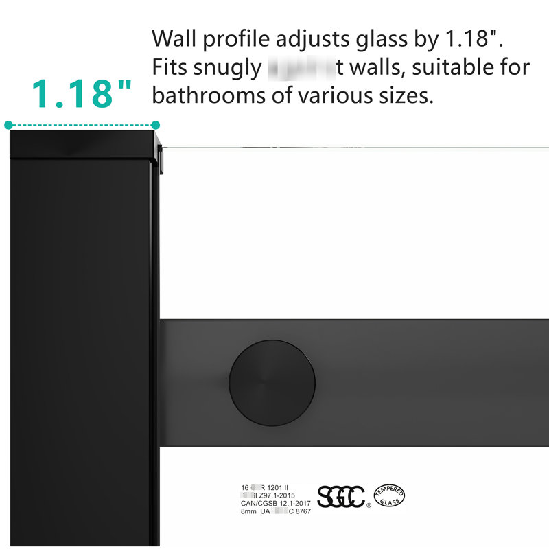 56 - 60"W X 76"H Shower Door, Tempered Glass, Matte Black Supports, Smooth Sliding Function, Water Spot Coating, Modern Bathroom Accessory Glass Enclosure, 76"H, Design, Hardware, Movement, Easy To