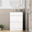 Meuble de salle de bain de 61 cm avec lavabo, 2 tiroirs, lavabo à bords épais et fermeture amortie, poignées design, blanc brillant, système de lavabo fonctionnel, montage simple et unique