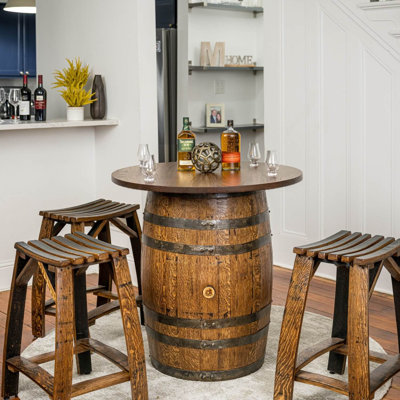 Whiskey Barrel Pub Table with 36" Oak Top Handmade Rustic Bar Table Crafted by Family-Owned Mystic Barrels by Mystic Barrels