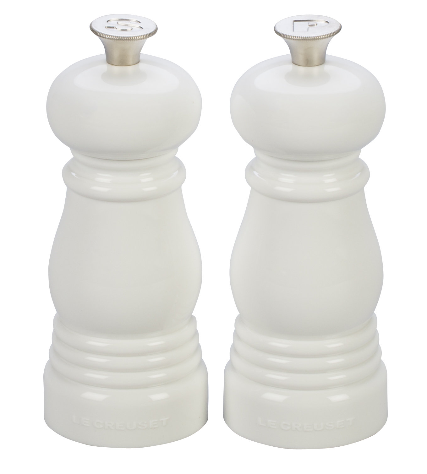 Le Creuset Salt and Pepper Mill Set, White, 4.3" H x 2.9" W x 2.9" D