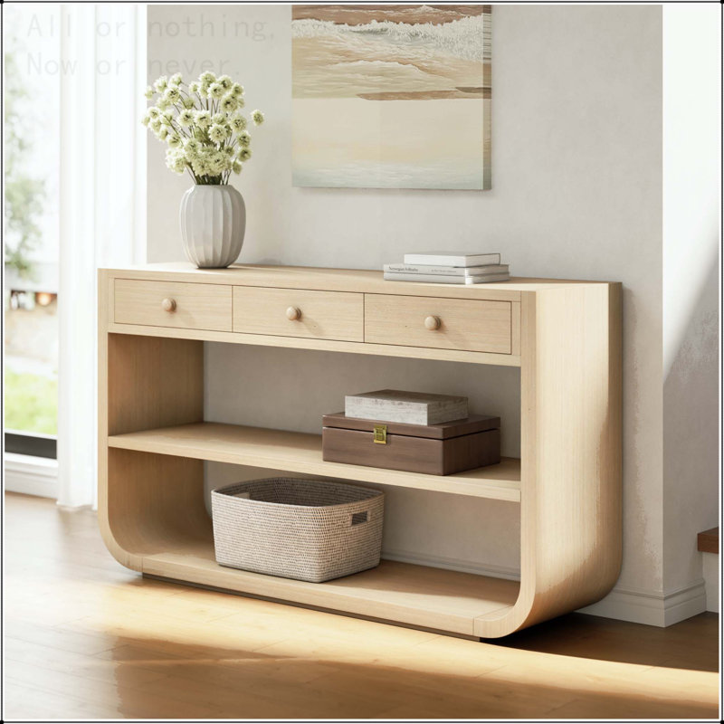 Console moderne avec 3 tiroirs à fermeture en douceur et 2 tablettes ouvertes, Naturel