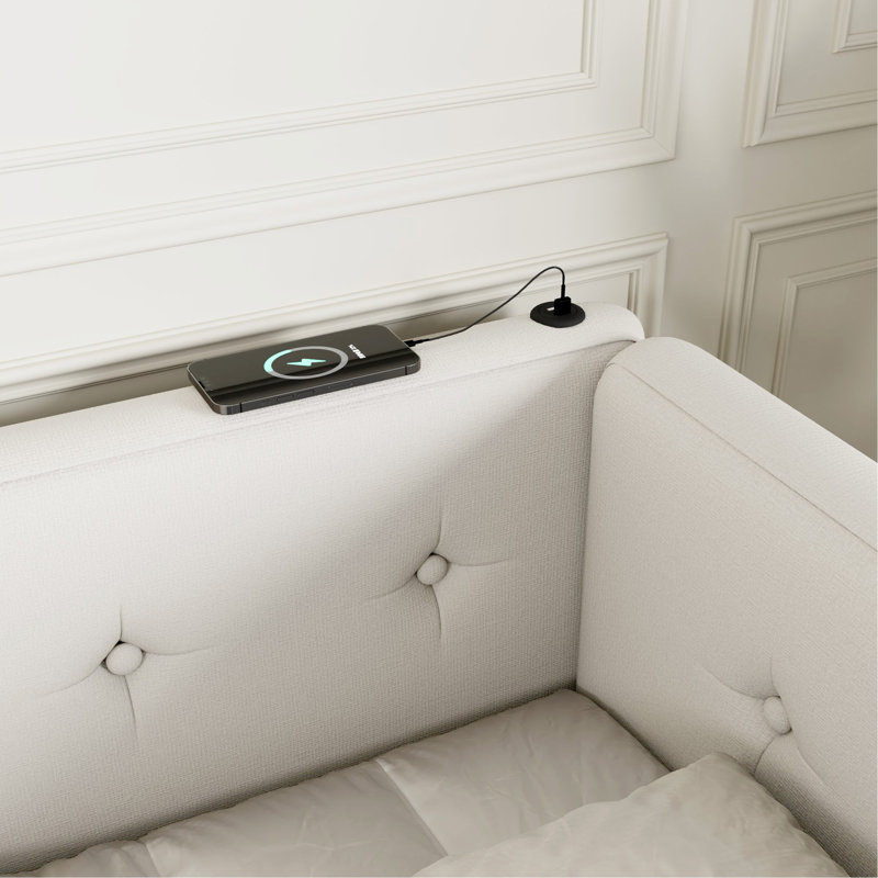 Lit plateforme tapissier avec ports USB