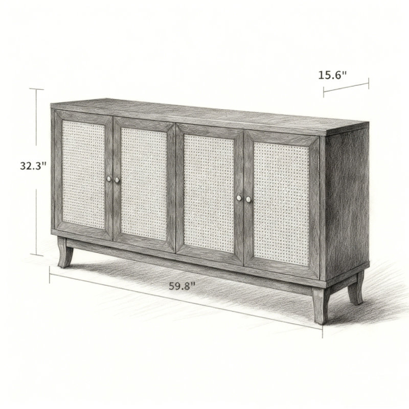 Armoire de rangement décorative avec 4 portes en rotin, Brun antique