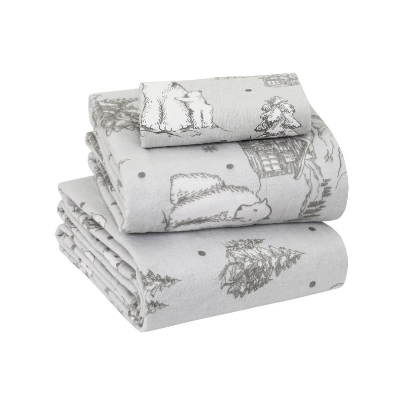 Colyt 100% Cotton Flannel Sheet Set, Twin Sheet Case Pack+Fitted Sheet + 2 Pillowcase, Polar Bear