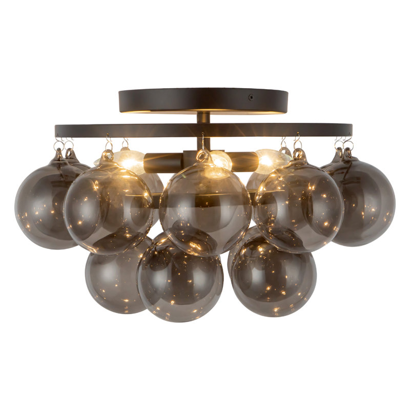 Faye 18-in Matte Black Semi-Flush Mount with Smoked Glass, Smoked Glass, Matte Black