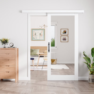 Porte de grange coulissante en verre 1-Lite 80 po