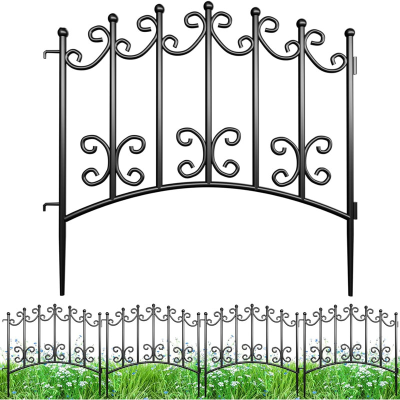 5 Panels Decorative Garden Fences and Borders for Dogs 27in(H)×9ft(L) No Dig Metal Fence