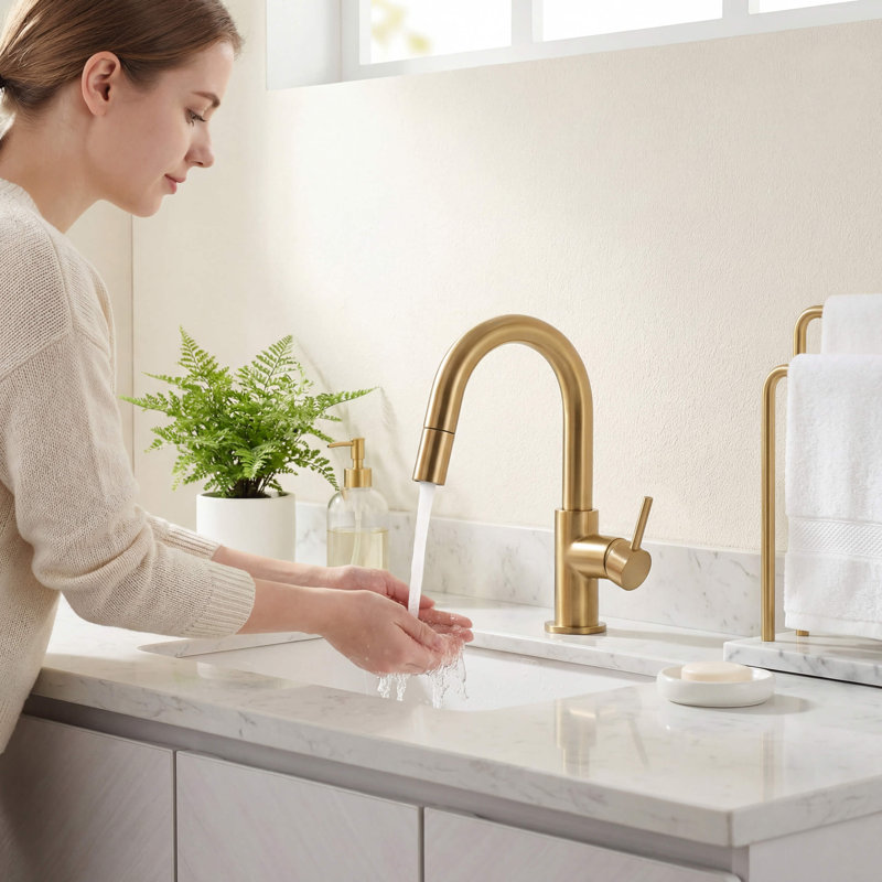 Robinet de lavabo de salle de bain circulaire, Laiton brossé