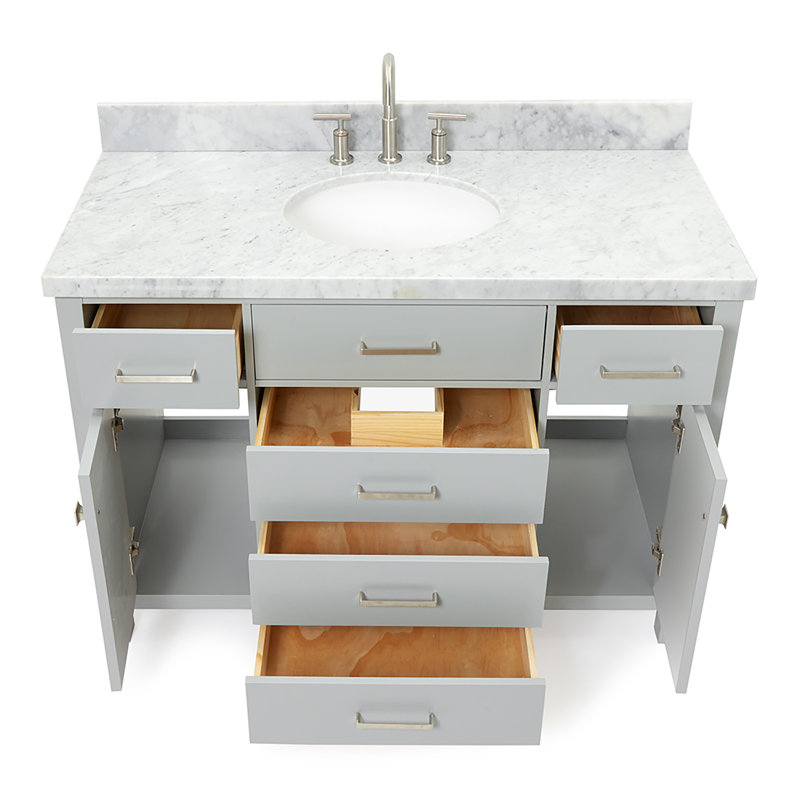 Macnair 48" Single Bathroom Vanity with Carrara White Marble Top, Gray