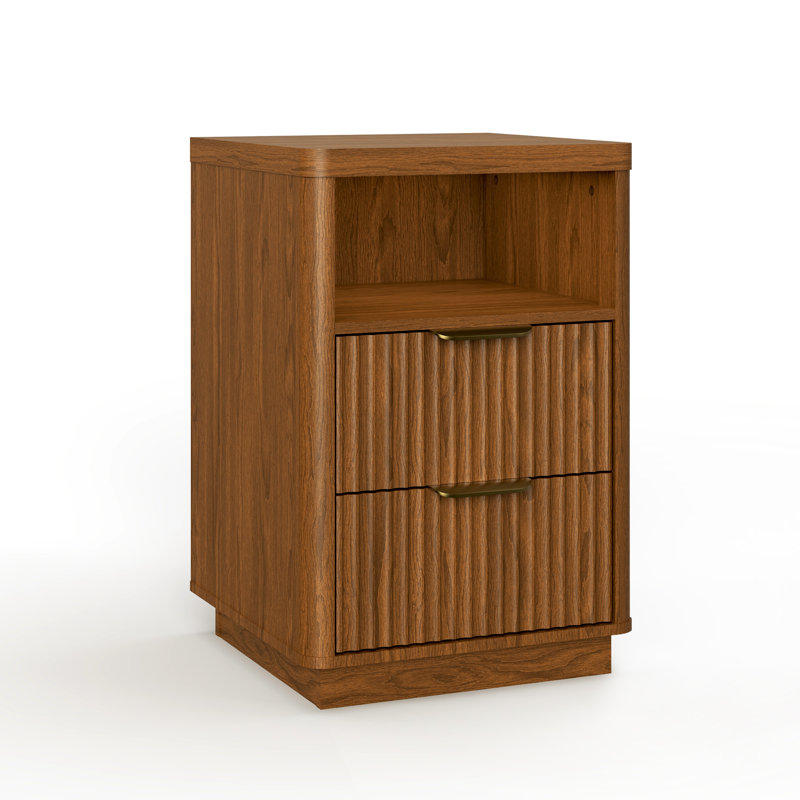 Coco Design 2-Drawer Manufactured Wood Nightstands with Storage and Built-in Outlets, Brown, Brown