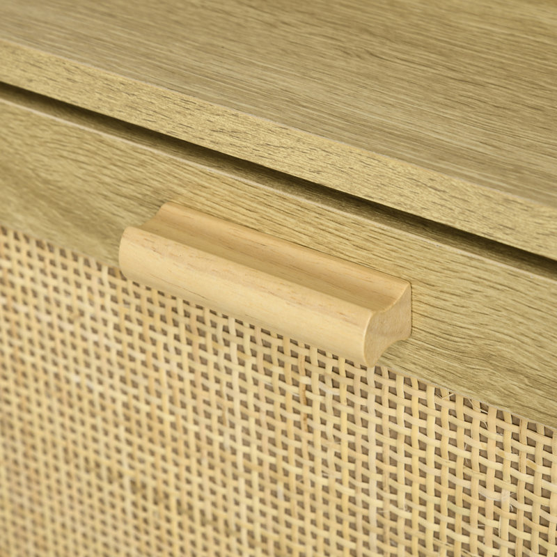 Narrow Shoe Cabinet with 2 Rattan Flip Drawers for 12 Pairs