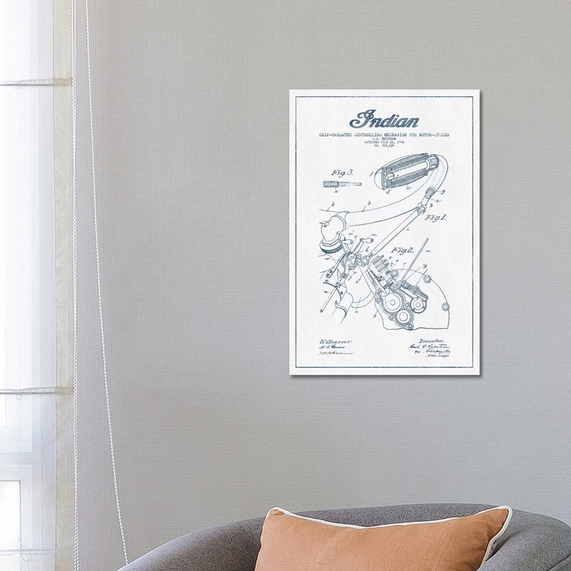 Indian Motorcycle Grip-Operated Controlling Mechanism For Motorcycles Patent Sketch (Ink) by Aged Pixel - Wrapped Canvas Painting