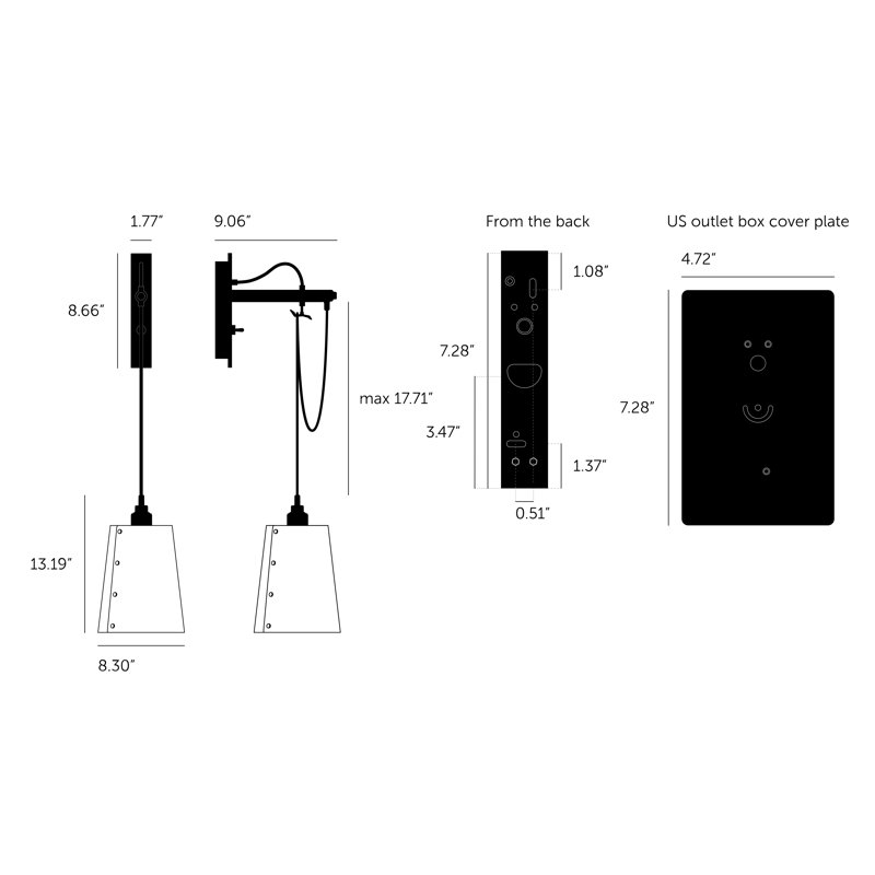 1 - Light Armed Sconce, Graphite/Brass, 10.2 x 8.3