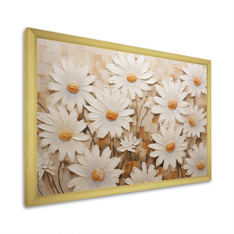 Champ de marguerites blanches élégantes V, Cadre doré simple, L 32 po x H 24 po x P 1 po