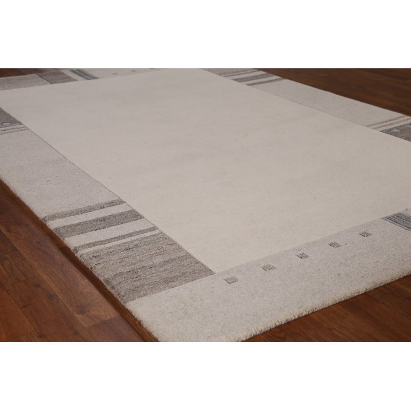 Tapis beige uni uni à bordure Gabbeh 5 x 8