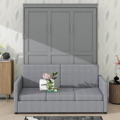 Lit escamotable double mural avec coussin moelleux