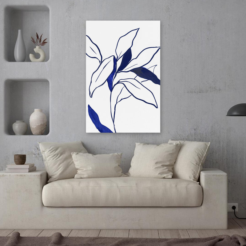 Indigo Lilly, nature florale et botanique, bleu moderne, dessin au trait, minimaliste Moderne, H 36 po x l 24 po