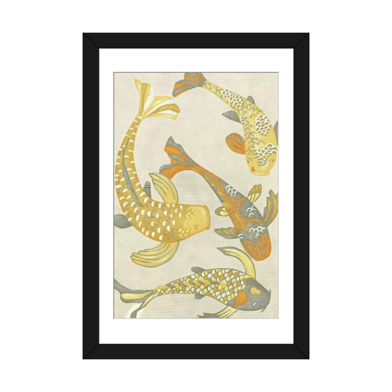 « golden koi i », impression sur toile, H 24 po x l 16 po x P 1 po, Papier d'art encadré noir, Blanc