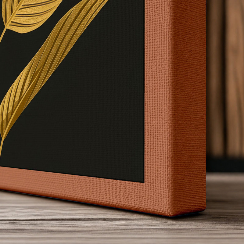 Gilded Lotus Botanical 1 Piece Wrapped Canvas Wall Art, 36x24 - 91.4 x 61.0 cm, Terracotta Border