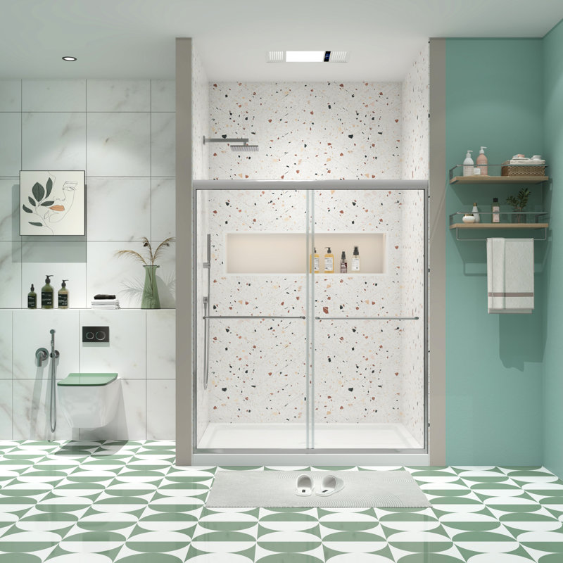 Bypass Shower Door With Chromed Finish - 50 54" X 70", 1/4" Tempered Glass, 36000 Times Open And Close Sliding Chromed, Easy Install, Smooth