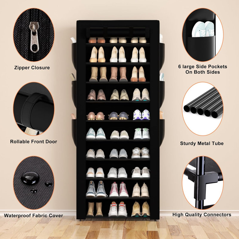 Grand range-chaussures noir avec 6 poches latérales pour 36 à 41 paires