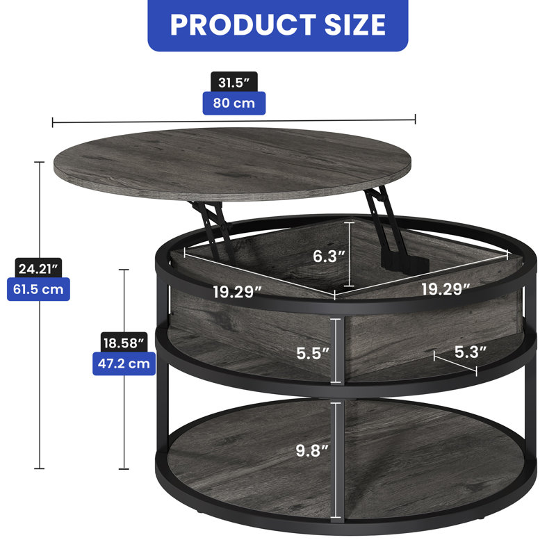 Tables basses rondes avec rangement pour le salon Kayln, Gris