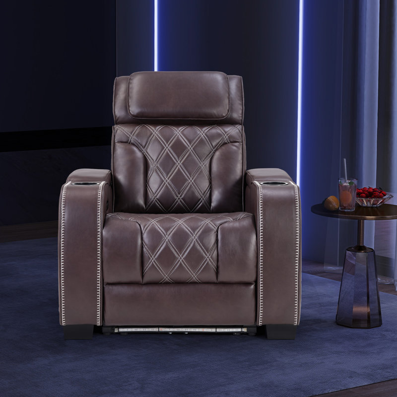 37.4" Wide Modern Dual Motor Power Recliner Home Theater Seating, Dark Brown