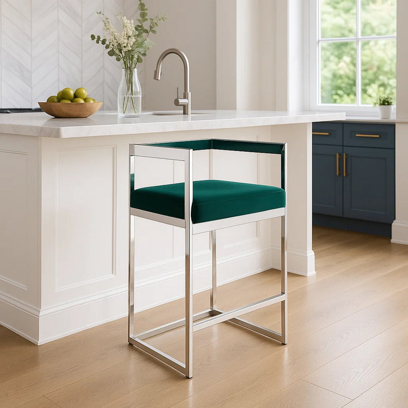Tabouret Adalinna, Tabouret de bar (siège d'une hauteur de 30 po), Argent, Vert