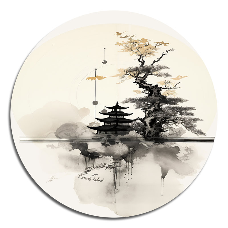 Art asiatique, paysage de Samouraïs II - art rond en métal, H 36 po x l 36 po